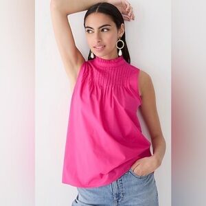 J.Crew Women’s Hot Pink Pintuck Sleeveless Top Blouse Cotton NWT Size L